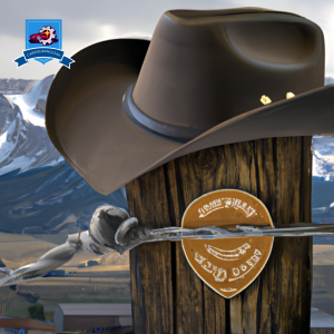 An image of a rugged cowboy hat hanging on a wooden fence post in front of a backdrop of the Rocky Mountains, symbolizing the reliable and trustworthy auto insurance companies in Casper, Wyoming