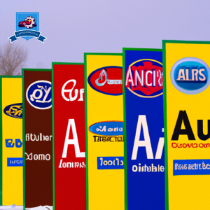 An image showcasing a row of colorful auto insurance company signs in North Liberty, Iowa