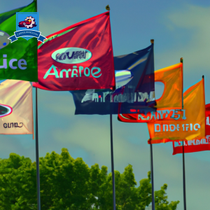 An image of a row of colorful flags waving in the wind, each representing a different auto insurance company in North Scituate, Rhode Island