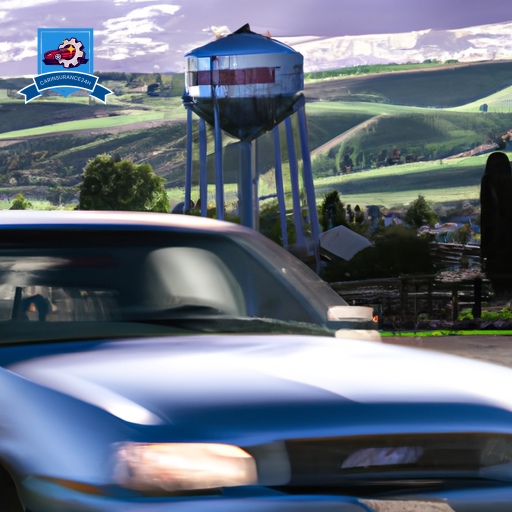 An image of a car driving through the scenic countryside of Jerome, Idaho, with the town's iconic water tower in the background, symbolizing the importance of having reliable auto insurance in the area