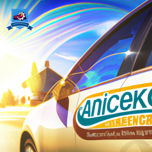 An image of a car driving through the picturesque streets of Kennewick, Washington with various insurance company logos in the background