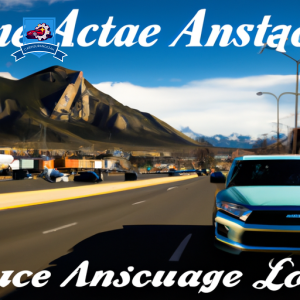 An image of a car driving through downtown Pocatello, Idaho with a background of the Rocky Mountains, showcasing the beauty and need for reliable auto insurance quotes in the area