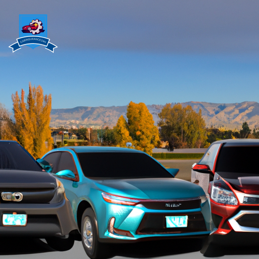 An image of three cars parked in front of the Boise skyline, each with a different insurance company logo prominently displayed on the side
