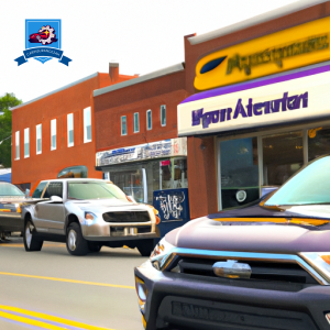 An image of a bustling downtown street in Culpeper, Virginia, with various auto insurance company storefronts visible, showcasing the diverse options available to residents