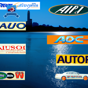 An image of a collage featuring logos of top auto insurance companies, set against the backdrop of the iconic Davenport skyline with the Mississippi River flowing in the foreground
