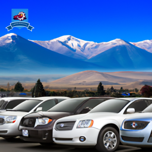 An image of a sunny day in Yakima, Washington with a row of cars parked in front of a backdrop of the stunning Cascade Mountains, symbolizing the best auto insurance companies in the area