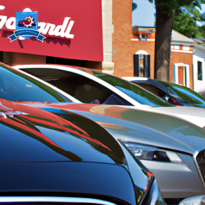 Ate a diverse lineup of sleek cars parked in front of the historic buildings of downtown Fairfax, Virginia