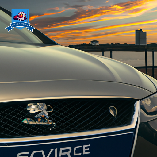 An image of a sleek, modern car parked in front of the Suffolk skyline at sunset
