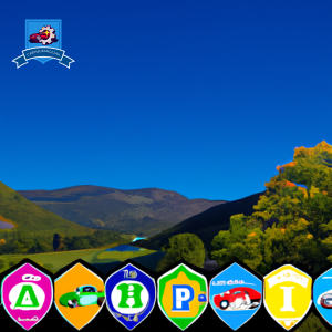 An image of a row of colorful car insurance company logos, surrounded by lush green mountains and blue skies, reflecting the diverse options available in Inwood, West Virginia