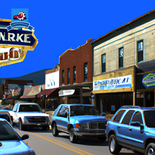 An image of a bustling street in Laurel, Montana, with multiple car insurance company signs visible
