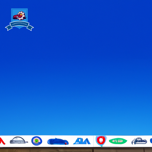 An image of a wide, flat plain with a row of various car insurance company logos displayed in front of a clear blue sky