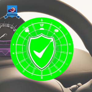 An image featuring a gleaming car with a shield icon overlay, surrounded by smaller illustrations of a seatbelt, a speedometer with a green checkmark, and a pair of hands on a steering wheel, all on a light background