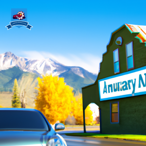 An image of a car driving through the picturesque streets of Burley, Idaho with a mountain backdrop, showcasing the importance of reliable car insurance in this scenic town
