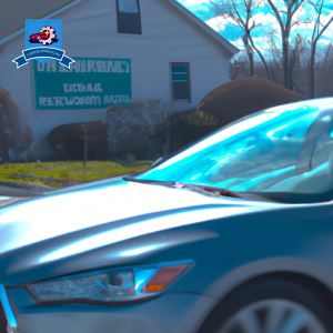 An image of a sleek silver sedan driving through Howell, New Jersey, passing by a local insurance agency