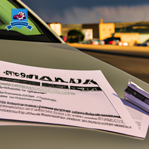 An image of a sleek silver car parked in front of the Chamberlain, South Dakota sign, with a stack of insurance quote papers on the hood