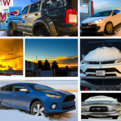 Ge of various car models parked in front of the iconic Gillette, Wyoming sign, with a mix of sunny and snowy weather conditions to represent the importance of comprehensive car insurance in the area