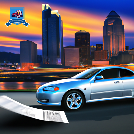 An image of a sleek, silver car parked in front of the Kanawha City skyline at dusk