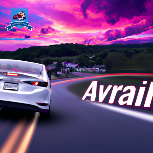 An image of a car driving through the winding roads of Martinsville, Virginia with a vibrant sunset in the background, symbolizing affordable auto insurance options