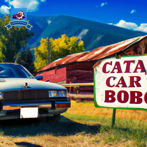 An image of a vintage car parked in front of a rustic wooden sign that reads "Cheap Car Insurance in Belgrade, Montana