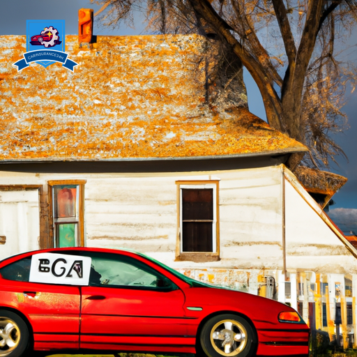 An image of a sleek, red sports car parked in front of a rustic Chadron home