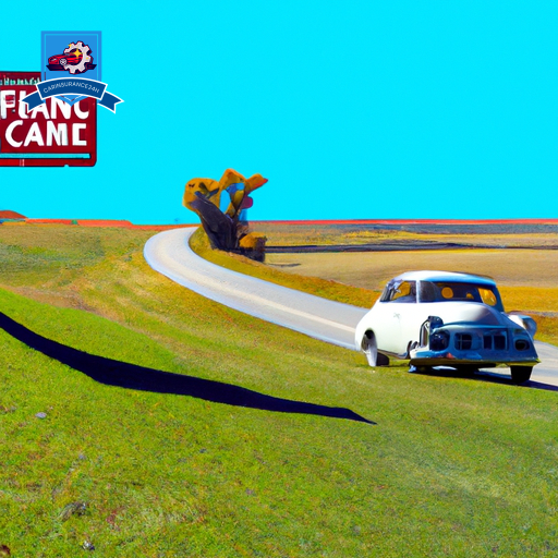 An image of a vintage car driving down a scenic road in Flandreau, South Dakota