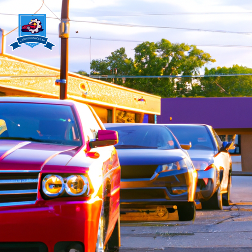 An image of a rustic Dillon street with a row of colorful cars parked in front of a local insurance office