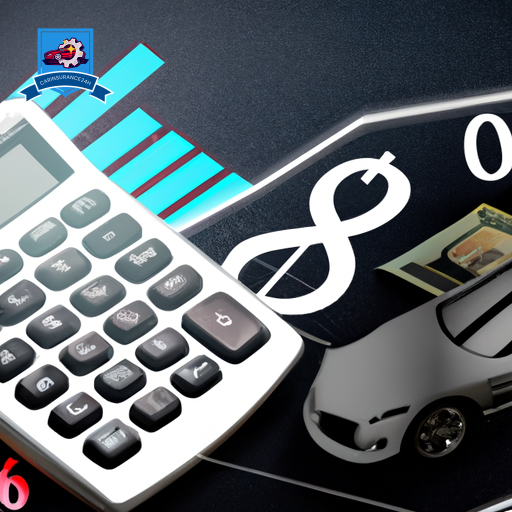 Ate a calculator surrounded by car icons, dollar signs, and an upward trending graph, embodying the concept of calculating savings from deductible car insurance
