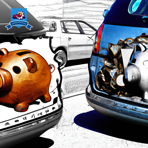 Ze a split-screen image: on one side, a car partially covered by a shield, symbolizing protection; on the other, a piggy bank with coins flowing out, representing the deductible cost