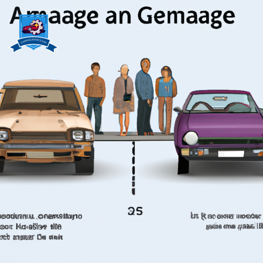 Ate a split image: one side with diverse age groups standing next to various cars, and the other side showing a male and a female each with a car, symbolizing the impact of age and gender on insurance