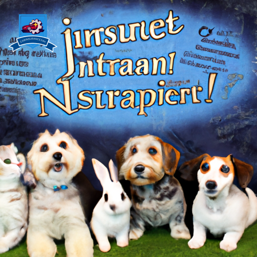 An image of a diverse group of pets - a playful puppy, a curious kitten, and a content bunny - surrounded by various pet insurance quotes floating above their heads