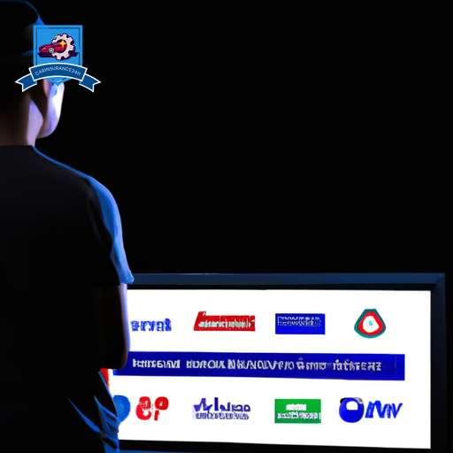 An image of a person standing in front of a computer screen, surrounded by various insurance logos