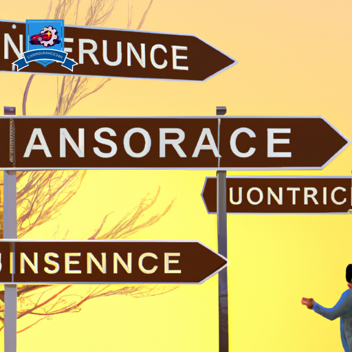 An image of a person standing at a crossroads with various road signs pointing in different directions, each labeled with different types of insurance coverage options (e