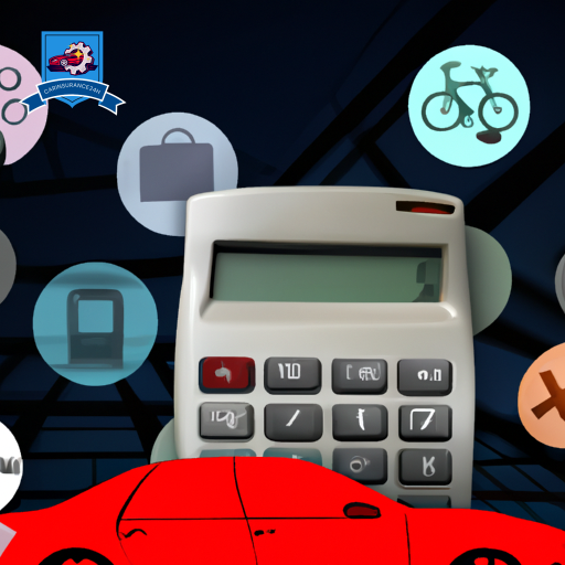 An image of a calculator on top of various car models with a protective bubble around them, and a medical, repair, and legal icon floating above, all against a backdrop of financial symbols