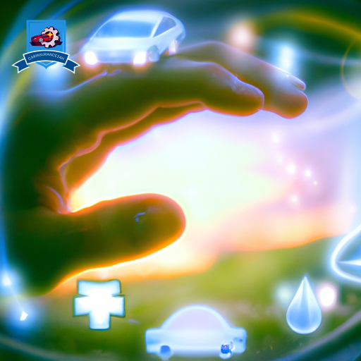 An image of a serene, healing hand emitting a soft glow, surrounded by various medical symbols and a car silhouette, all encapsulated within a protective bubble