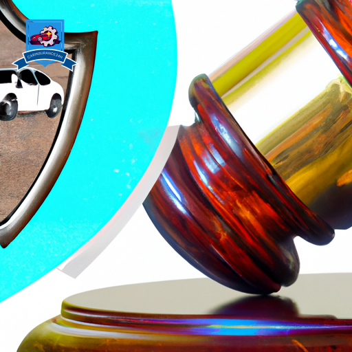 An image showing a divided shield: one half with a car against a medical cross backdrop, and the other half with a gavel over a money stack, symbolizing collision and liability coverage in car insurance