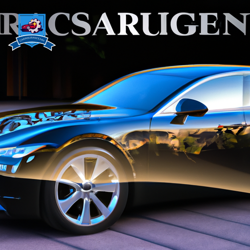 An image featuring a sleek, high-end car with a protective, transparent shield enveloping it, set against a serene, upscale neighborhood backdrop, highlighting the concept of comprehensive premium car insurance coverage