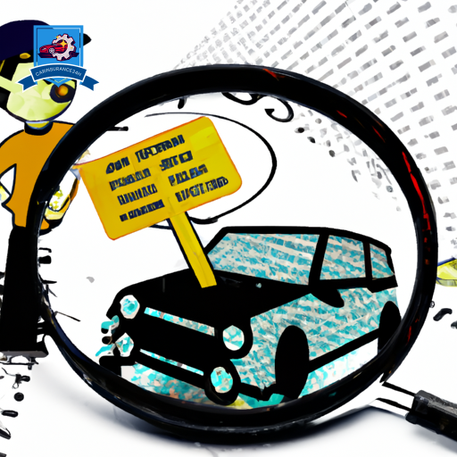 Ate a puzzled driver examining a magnifying glass over a toy car and insurance policy, surrounded by symbols for time, money, and car types, all encircled by a bold, broken line indicating limitations