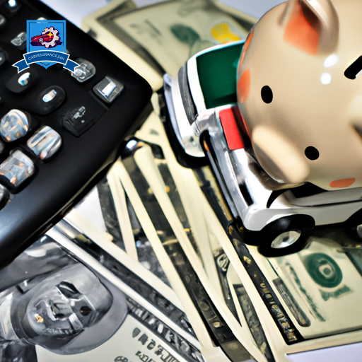 An image featuring a tow truck pulling a car with a piggy bank on the car's roof, driving on a road made of dollar bills, with a calculator and pen in the foreground