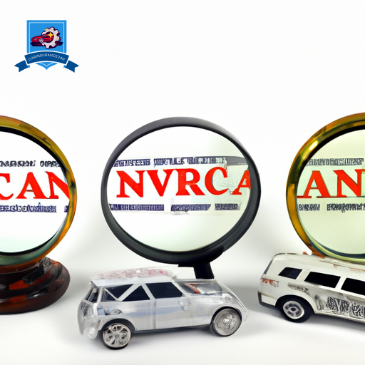 Hree cars with different insurance company logos, each with varying damage levels